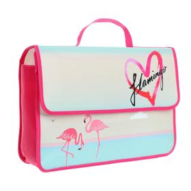Папка-портфель на липучке, пластиковая, А4, 330 х 240 х 90, для девочки, ПМ-А4-23, "Нежные фламинго"