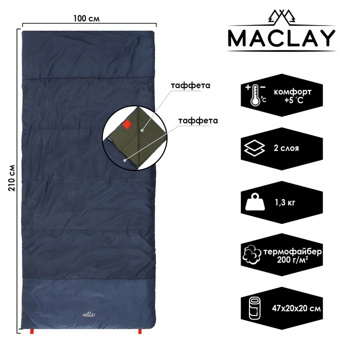 Спальник 2-слойный, одеяло 210 x 100 см, camping summer, таффета/таффета, +5°C - фото 799574092