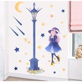 Наклейка пластик интерьерная цветная "Девушка-звездочёт" 60х90 см