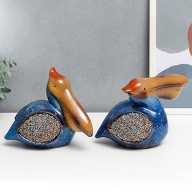 Сувенир керамика "Пеликан" синий шамот с блёстками МИКС 15х21,5х10 см