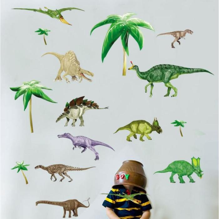 Наклейка пластик интерьерная цветная "Динозавры и пальмы" 50х70 см - фото 127250375