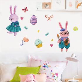 Наклейка пластик интерьерная цветная "Пасхальные кролики" 40х60 см