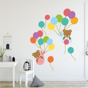 Наклейка пластик интерьерная цветная "Медвежата на воздушных шариках" 45х60 см