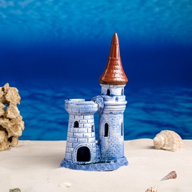Декорация для аквариума "Башня и крепость", синяя, 11х14 х28 см