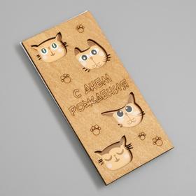 Конверт деревянный "С Днем Рождения!" кот, 16 х 8 х 0,5 см