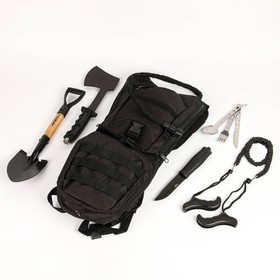 Набор походный "Выживший" 6 предметов: рюкзак с гидратором 3 л, пила, нож, приборы, лопата, топор  7
