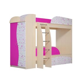 Двухъярусная кровать «Омега 4а», 800 × 1900 мм, ЛДСП / МДФ, цвет млечный дуб / фуксия