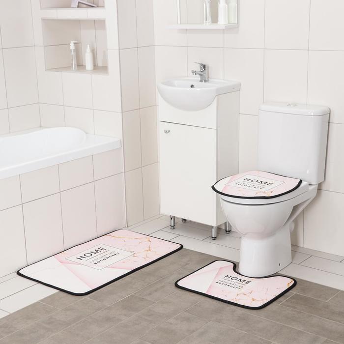 Набор ковриков для ванной и туалета Доляна Home, 3 шт: 50×80, 45×50, 38×43 см, цвет розовый - фото 8778440