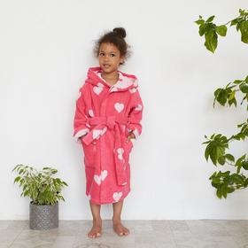 Халат махровый детский Крошка Я "Сердечки" р-р 34, цв. розовый, 100%хл, 360 г/м2