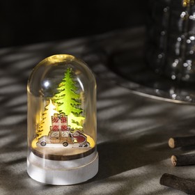 Фигура световая под куполом "Машина с подарками", 6х6х9.5, LR1130, ТЁПЛОЕ БЕЛОЕ