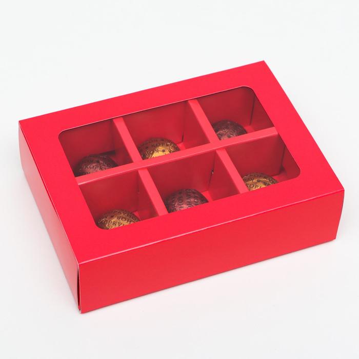 Коробка для конфет 6 шт, алый, 13,7 х 9,85 х 3,86 см - фото 9254457