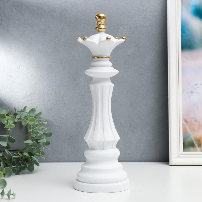 Сувенир полистоун "Шахматная фигура - Ферзь" белый с золотом 37х12х12 см - фото 1054790