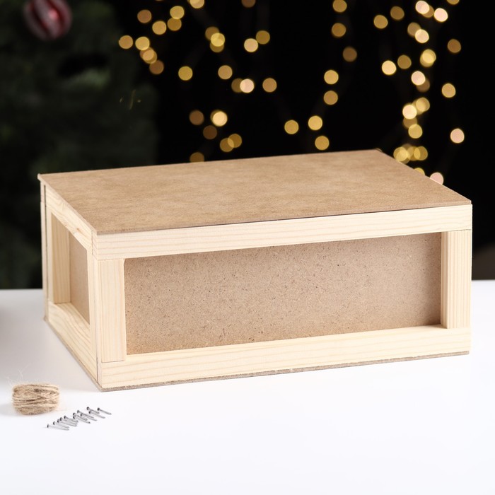 Подарочная коробка "Бандероль" деревянная с гвоздями и веревкой 30×21×12,5 см - фото 9259296