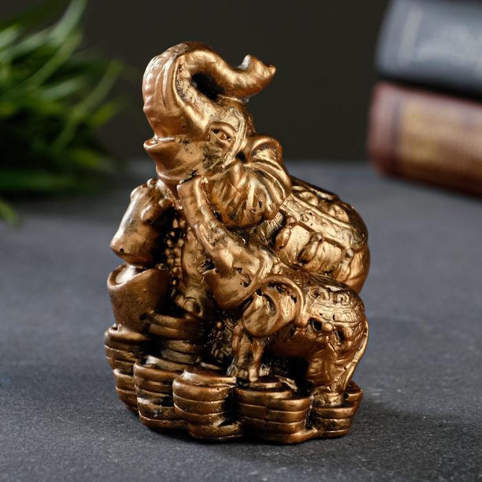 Фигура "Слон со слоненком на деньгах" бронза, 8см - фото 9263059