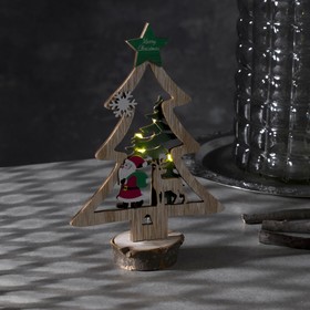 Светодиодная фигура «Ёлка с Дедом Морозом» 13 × 20 × 5 см, дерево, батарейки CR2032х1, свечение тёплое белое в Донецке