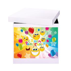 Наклейка на коробку-сюрприз «С днём рождения», смайлы, 42х30 см