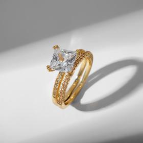 Кольцо "Сокровище" квадратный кристалл, цвет белый в золоте, размер 16