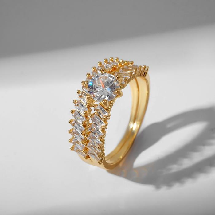 Кольцо "Сокровище" шипики и кристалл, цвет белый в золоте, размер 16
