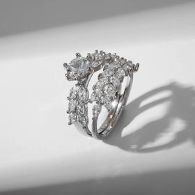 Кольцо "Сокровище" кристаллы, цвет белый в серебре, размер 16