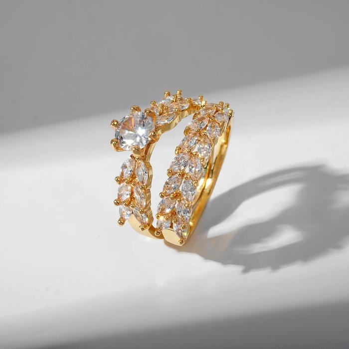 Кольцо "Сокровище" кристаллы, цвет белый в золоте, размер 16