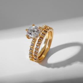 Кольцо "Сокровище" аккуратный кристаллик, цвет белый в золоте, размер 16