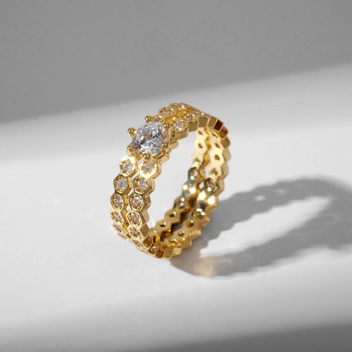 Кольцо "Сокровище" дорожка кристалликов, цвет белый в золоте, размер 16