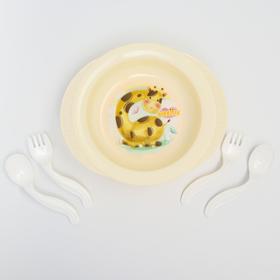 Тарелка детская с набором вилок и ложек Giraffix, без выбора цвета