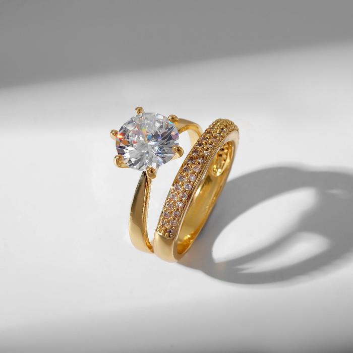 Кольцо "Сокровище" яркий кристалл, цвет белый в золоте, размер 16