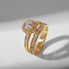 Кольцо "Сокровище" кристалл круглый, цвет белый в золоте, размер 16
