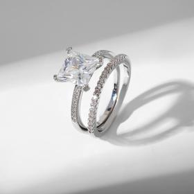 Кольцо "Сокровище" крупный кристалл, цвет белый в серебре, размер 16