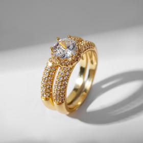 Кольцо "Сокровище" крупный кристалл, цвет белый в золоте, размер 16