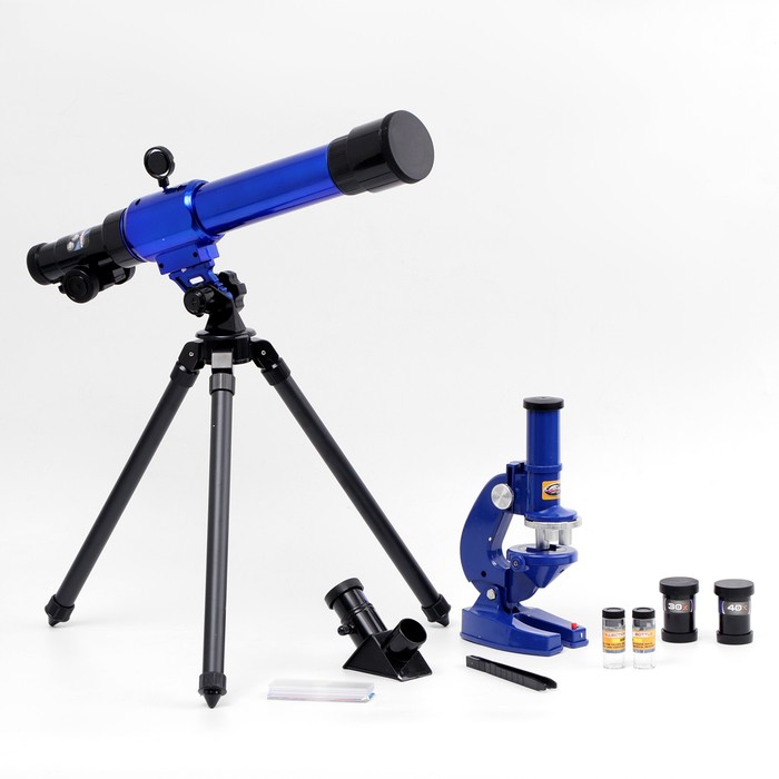 Набор обучающий "Опыт": телескоп настольный , сменные линзы 20х/ 30х/ 40х, микроскоп 100х/ 200х/ 450х, инструменты для исследования - фото 1379440