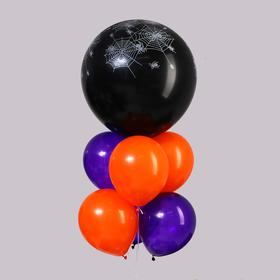 Букет из шаров «Хеллоуин – паутина», цвет фиолетовый, оранжевый, набор 7 шт.
