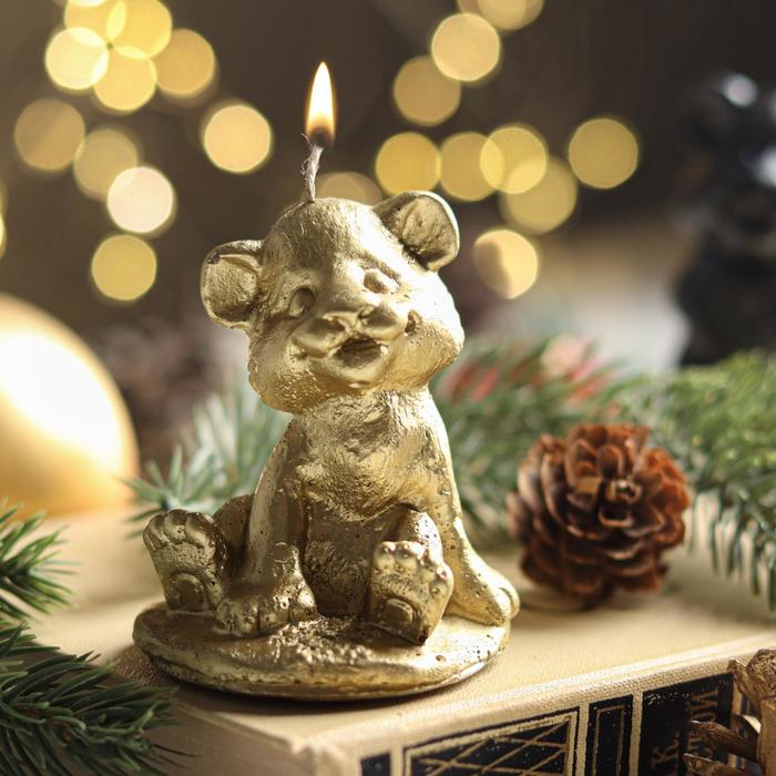 Свеча новогодняя "Символ года - тигрёнок 2022", 7.5 см, золото - фото 1654637