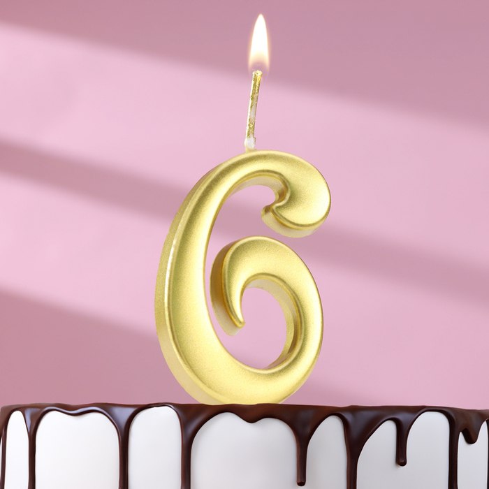 Свеча в торт цифра "6", 5,5х3 см, золото - фото 1058164