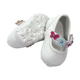 Туфли белые с цветочным ремешком, для куклы 42-50 см