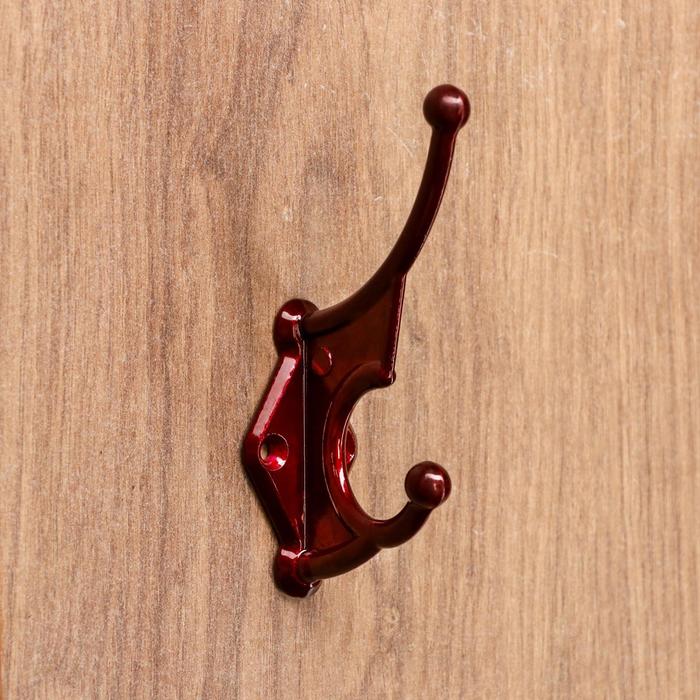 Крючок мебельный "Винтаж", двухрожковый, металл, бордовый - фото 282678909