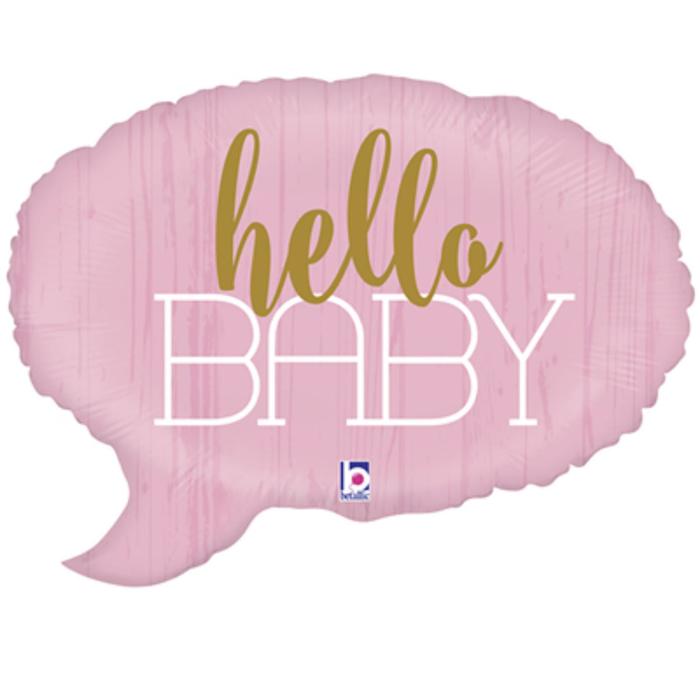 Шар фольгированный 24" Hello baby, спич бабл, фигура, цвет розовый - фото 282678963