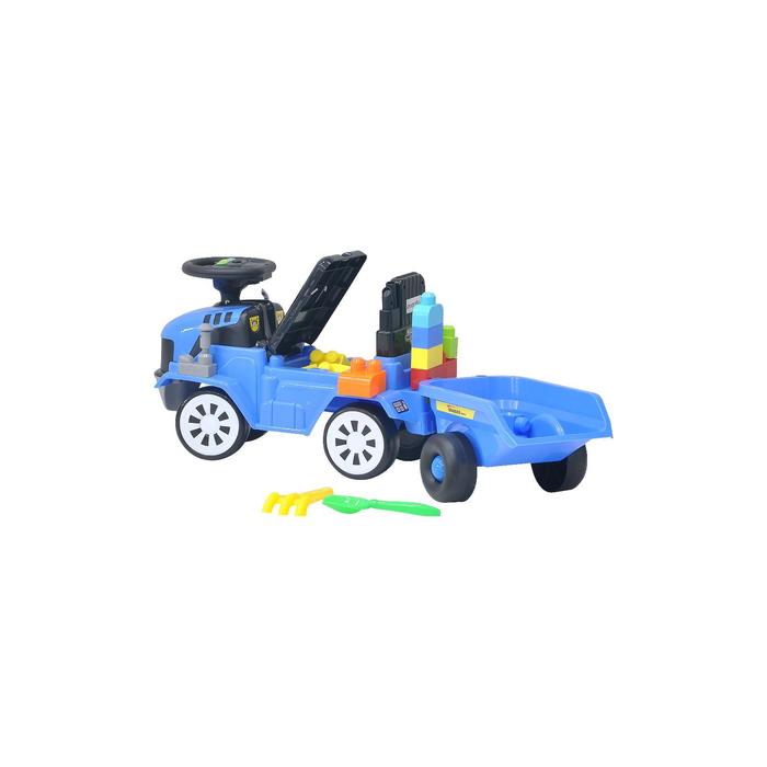 Детская Каталка Everflo Builder truck, blue, c прицепом и кубиками | vlarni-land