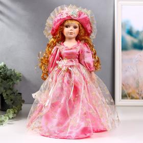 Кукла коллекционная керамика "Мадмуазель Эльза в розовом платье и шляпке" 40 см