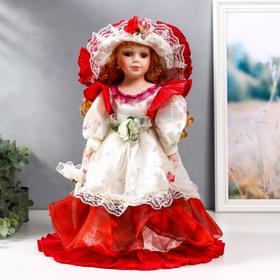Кукла коллекционная керамика "Мадмуазель Есения в бело-бордовом платье и шляпке" 40 см в Донецке