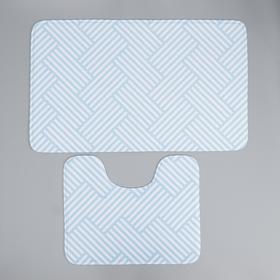 Набор ковриков для ванны и туалета Доляна «Паркет», 2 шт: 50×80, 40×50 см, цвет голубой