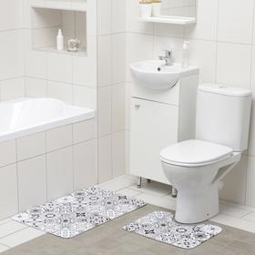 Набор ковриков для ванны и туалета Доляна «Плитка», 2 шт: 50×80, 40×50 см, цвет коричневый