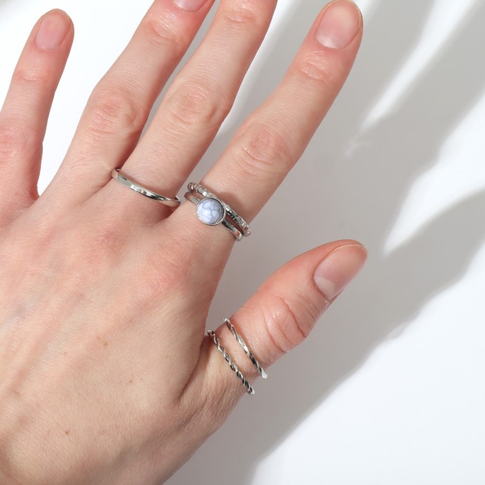 Кольцо набор 5 штук "Идеальные пальчики" венец, цвет белый в серебре - фото 3492807
