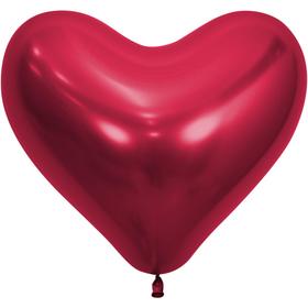 Шар латексный 14", сердце, Reflex, хром, набор 50 шт., цвет красный (915)