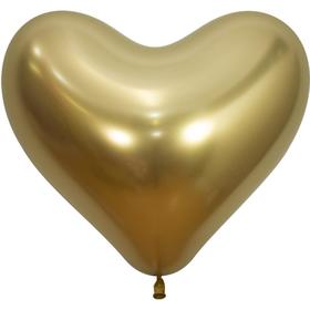 Шар латексный 14", сердце, Reflex, хром, набор 50 шт., золото (970)
