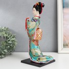 Кукла коллекционная "Гейша в бирюзовом кимоно с цветами" 32х13х13 см - фото 10362429