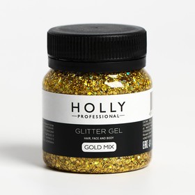 Декоративный гель для волос, лица и тела GLITTER GEL Holly Professional, Gold Mix, 50 мл