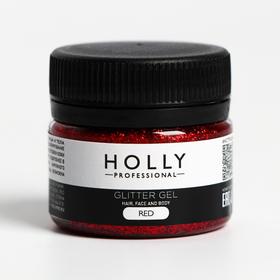 Декоративный гель для волос, лица и тела GLITTER GEL Holly Professional, Red, 20 мл