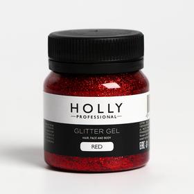 Декоративный гель для волос, лица и тела GLITTER GEL Holly Professional, Red, 50 мл